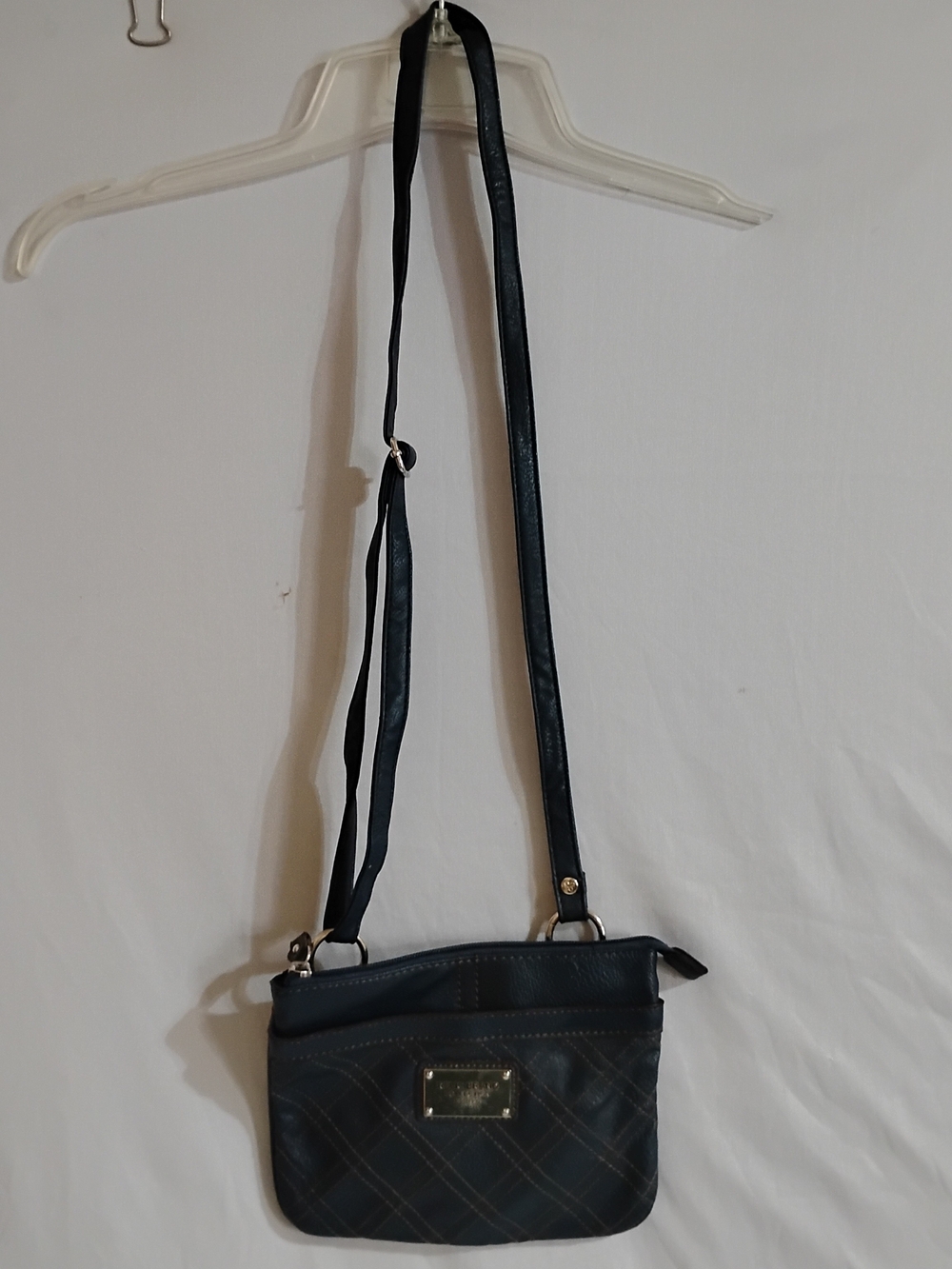 Blue Relic Crossbody Shoulder Bag with Plaid Stitching Adjustable Strap